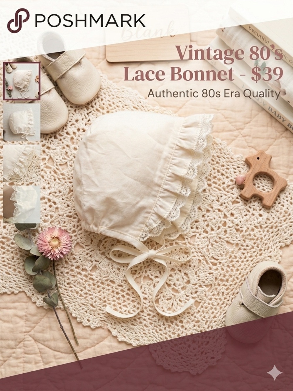 Vintage 80s Pink Lace Baby Bonnet – Handmade Heirloom Quality